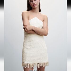 NWT Jason Wu Elegant Ivory Tweed Peal Fringe Slip Dress Sz.M